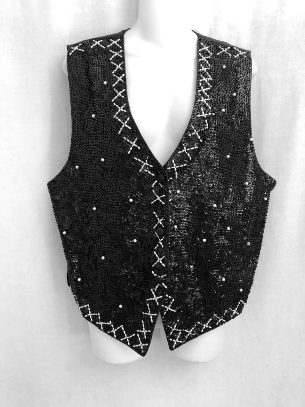 Theo Black Sequins Beaded Vest Women's  Large